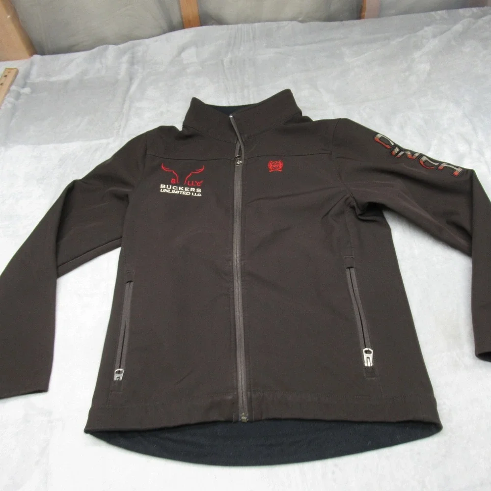 Cinch Jacket Kids Large 12 Brown Softshell Fleece Lined Outdoor Bull Riding LOGO